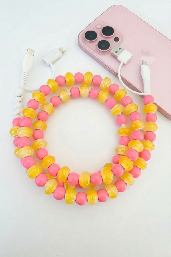 Pink and Yellow Beaded Charger