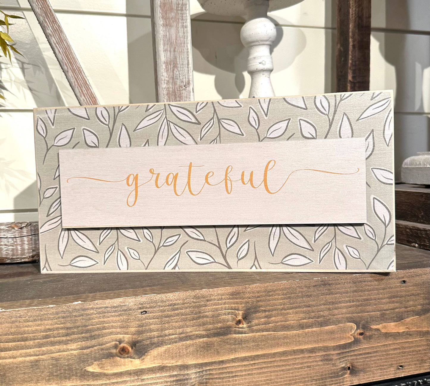Decorative Wooden Block 11.5" x 5.5" Grateful Vines