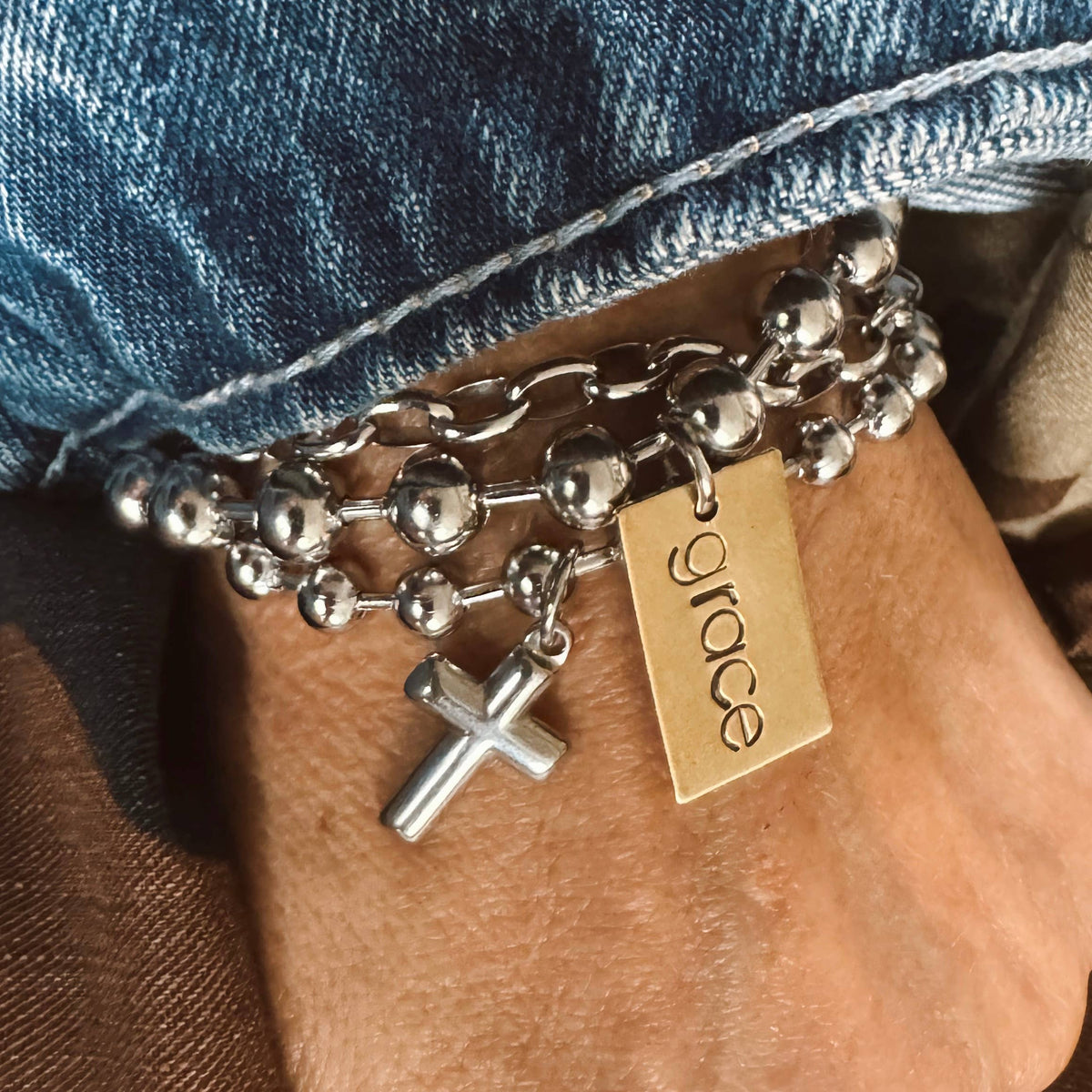Hand Stamped GRACE Rectangle tag Bracelet