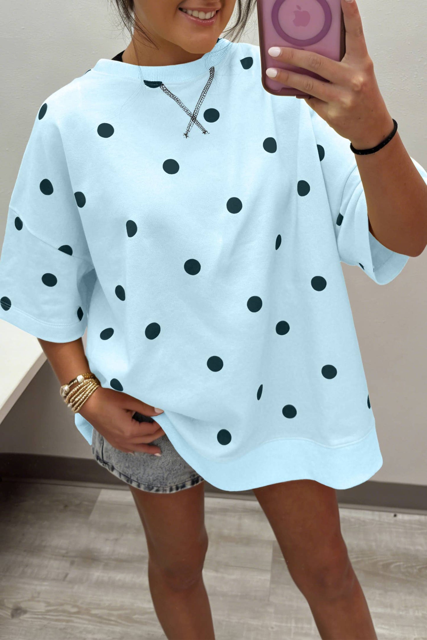 Polka Dot Shift Round Neck Top