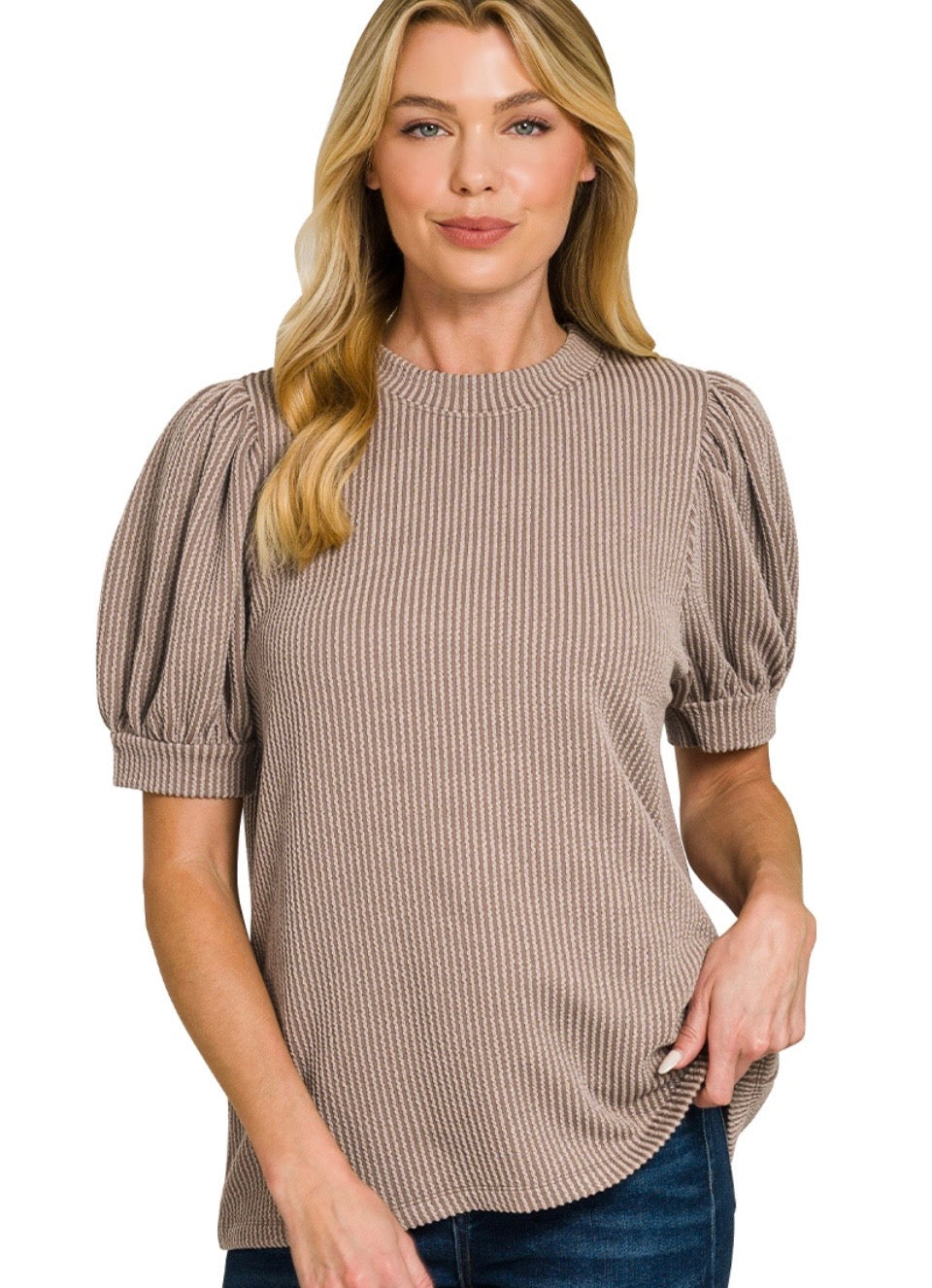 Ribbed Puff Sleeve Top