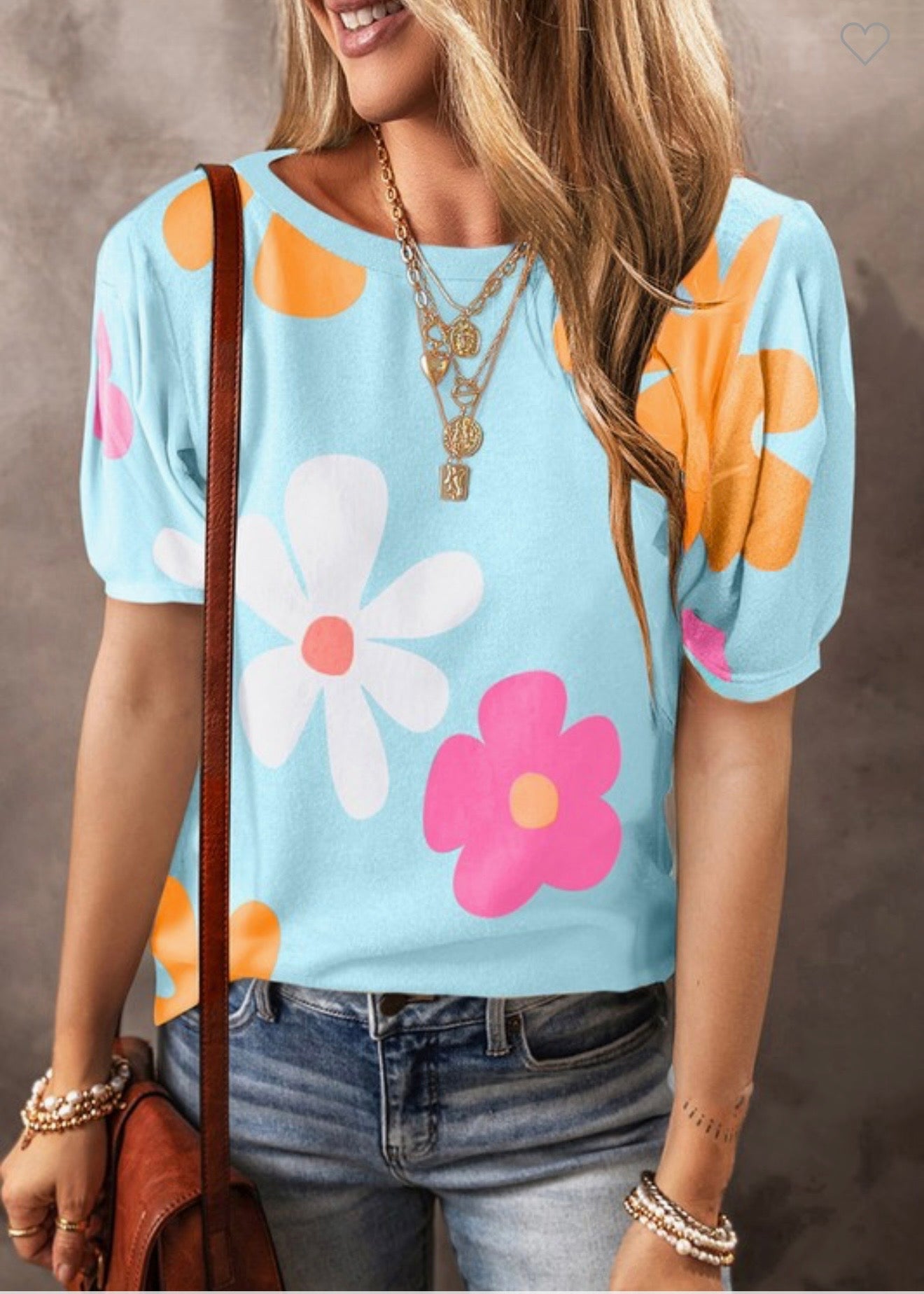 Flower Print Bubble Sleeve Top