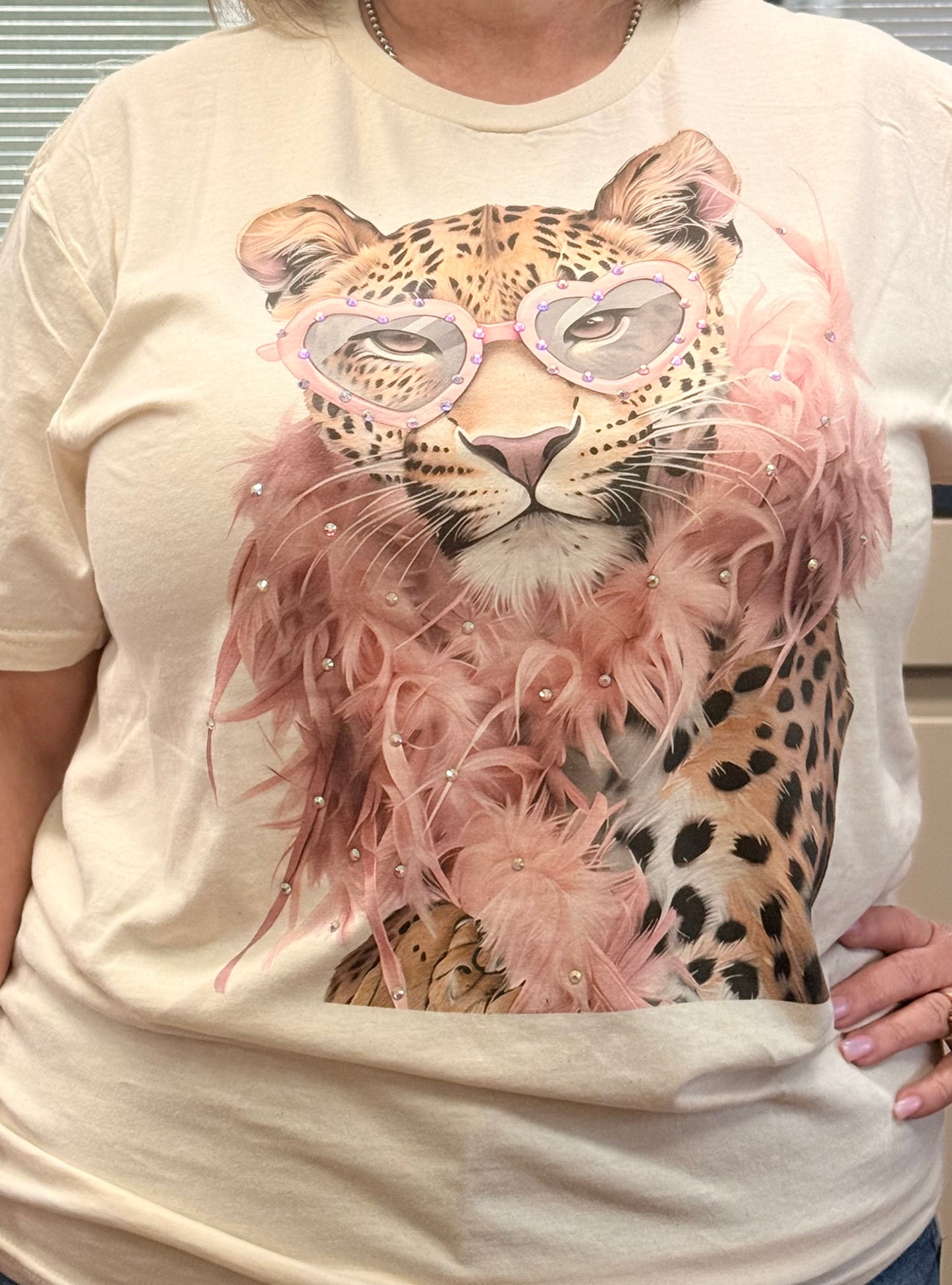 Cheetah Boa Tee with Bling