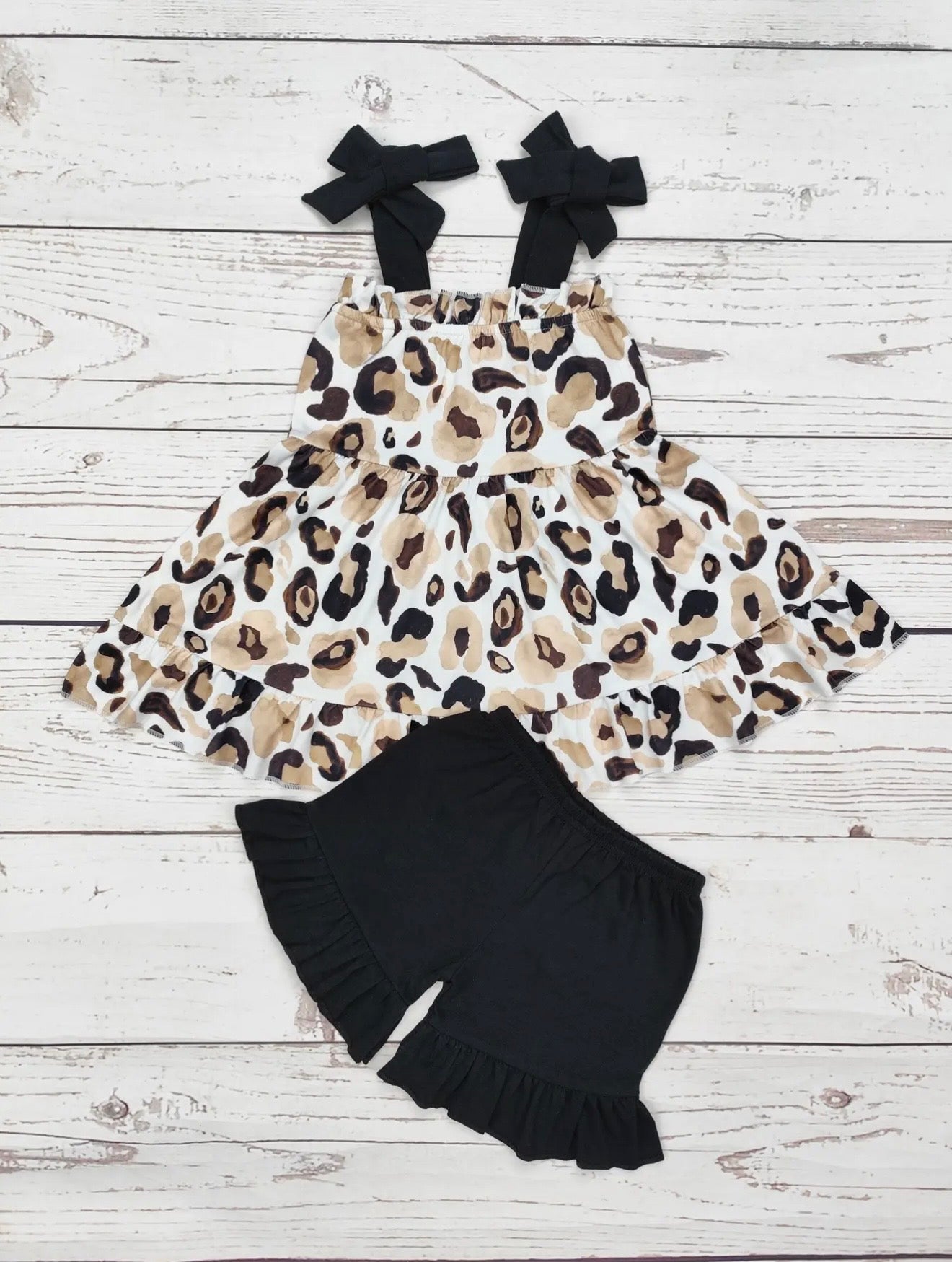 Little Girls Cheetah Print Ruffle 2pc Short Set