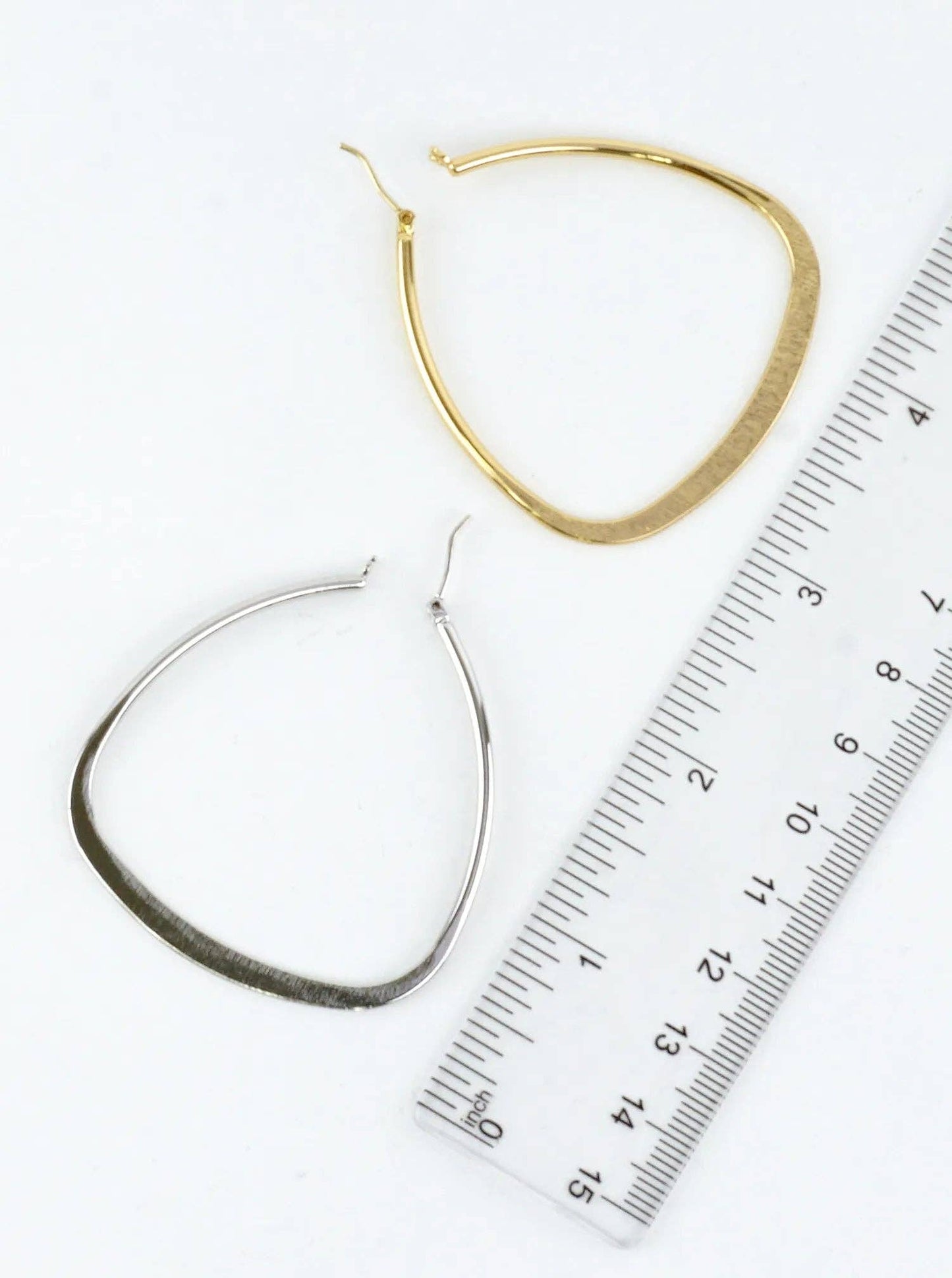 Polished Triangular Brass Hoop Earrings