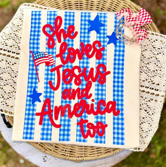 Comfort Colors She Loves Jesus & America Too Floral Tee