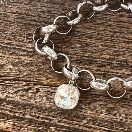 NEW Rolo Stainless Steel Chain w/ Sparkle Charm Bracelet