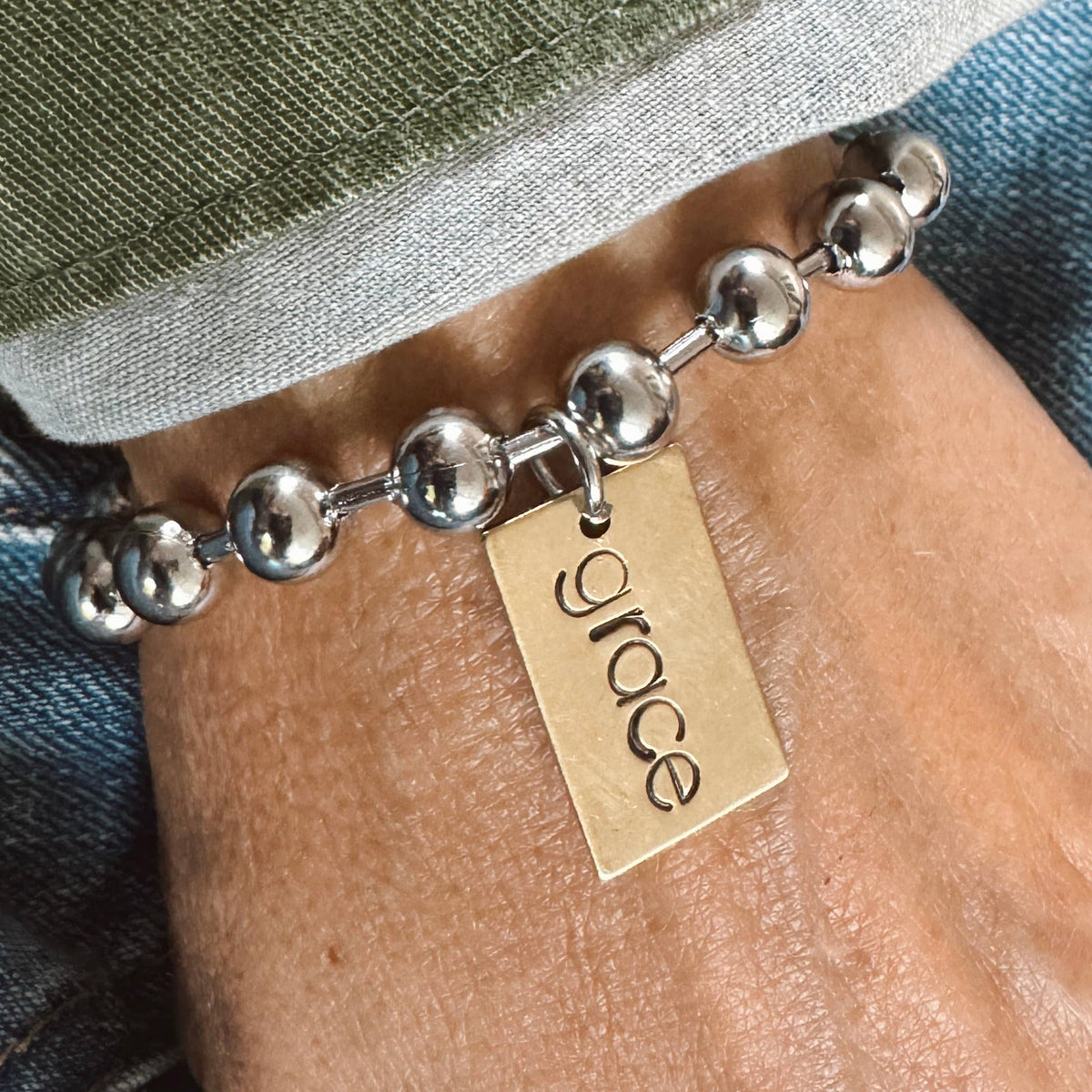 Hand Stamped GRACE Rectangle tag Bracelet 