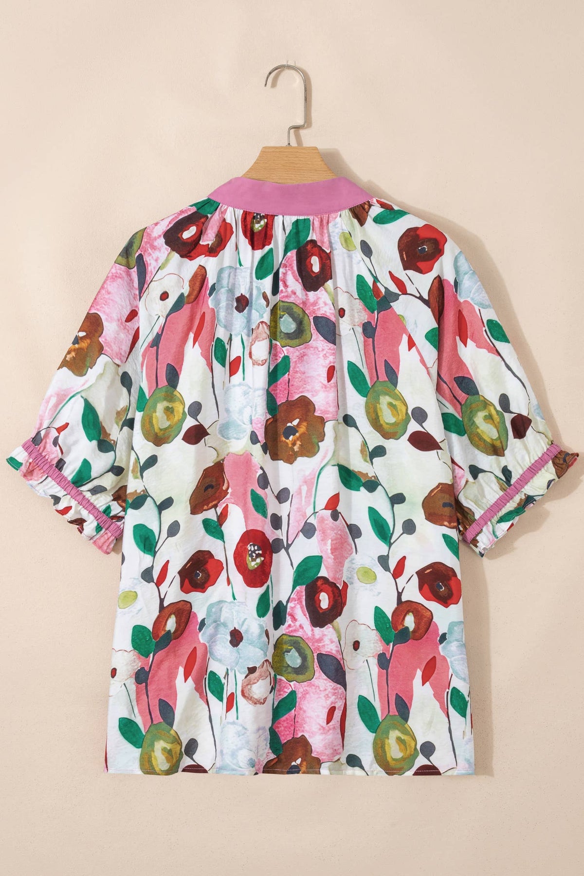 LALA LOO Plus Size Floral V-Neck Short Sleeve Blouse