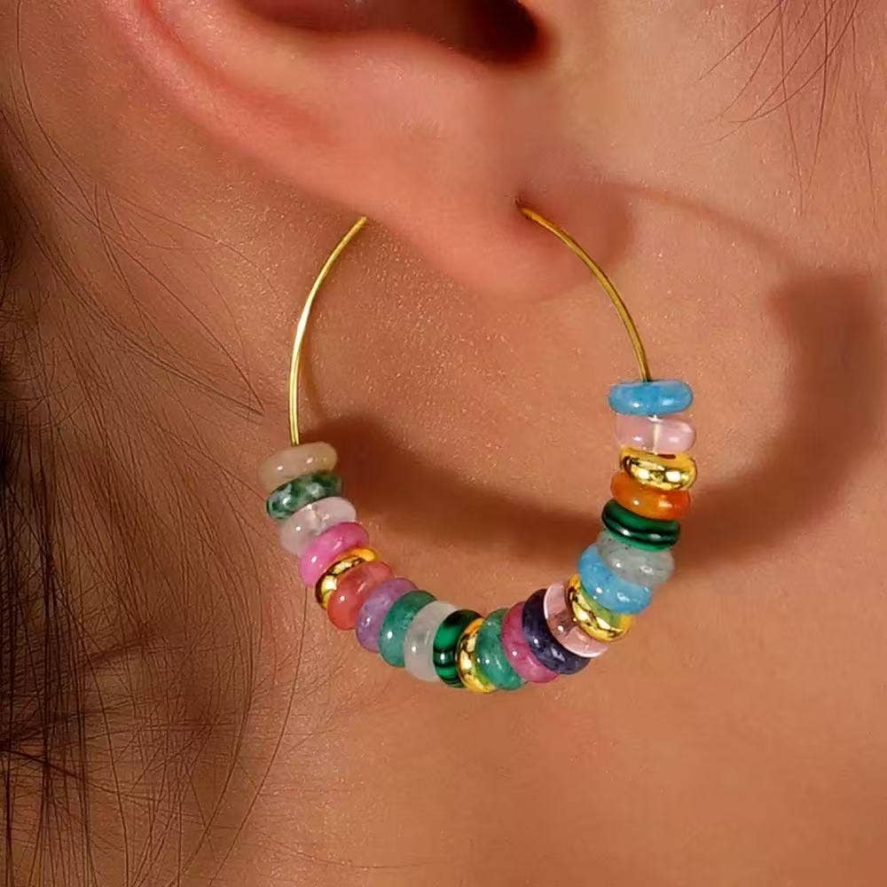 Stone Beaded Hoop Multicolor Earrings for Women