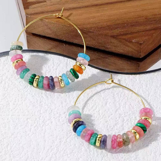 Stone Beaded Hoop Multicolor Earrings for Women