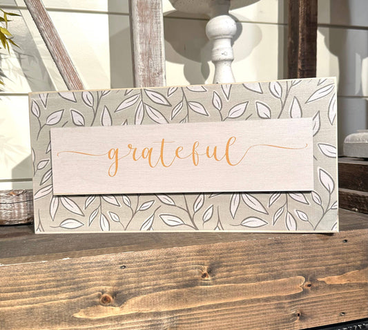 Decorative Wooden Block 11.5" x 5.5" Grateful Vines