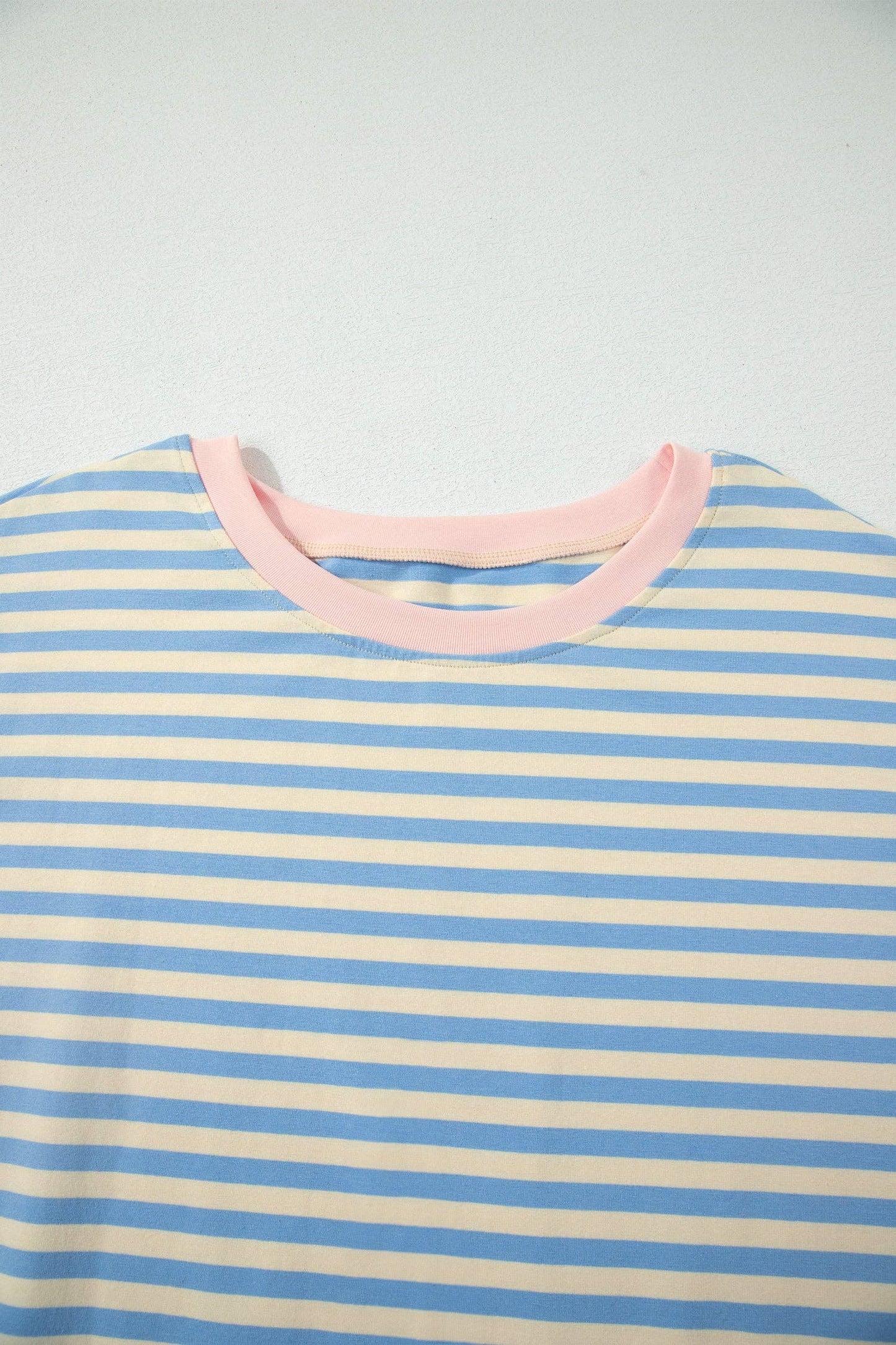 LALA LOO Plus Size Stripe Contrast Crew Neck Tee