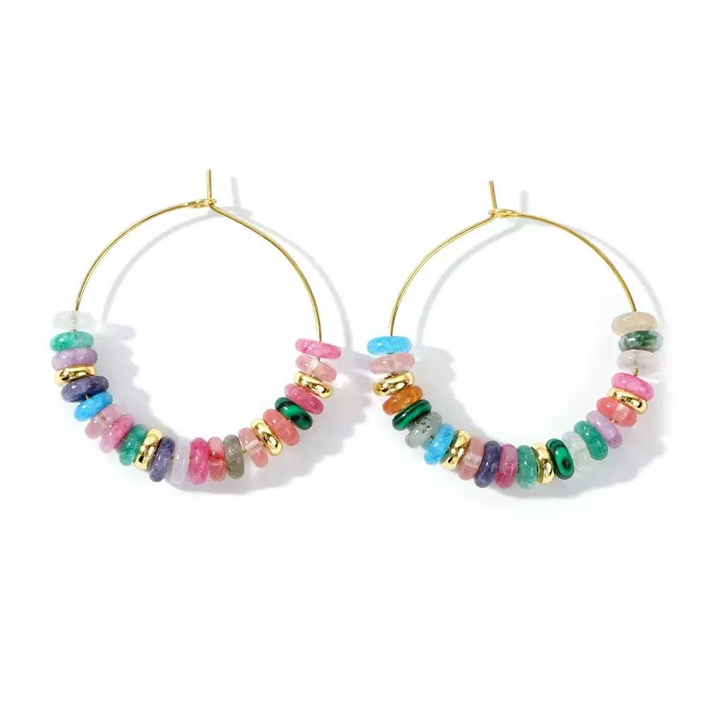 Stone Beaded Hoop Multicolor Earrings for Women