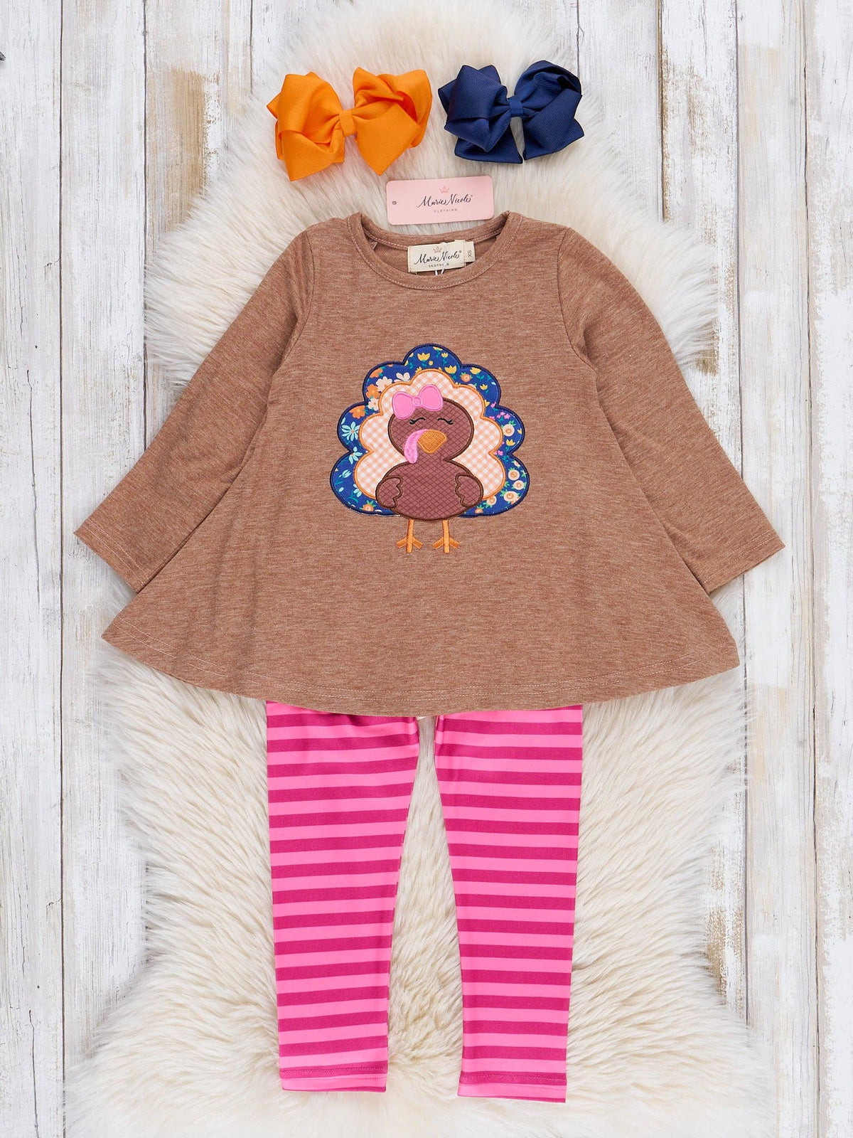 Tan & Pink Stripe Turkey Time Outfit