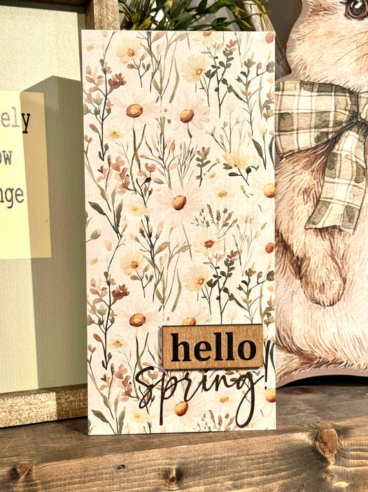 Decorative Wooden Block 11.5" x 5.5" Hello Spring Daisies