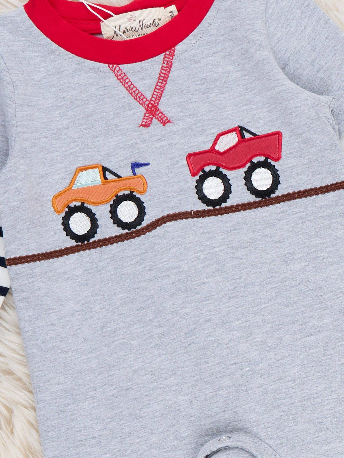 Fast Cars Embroidered Stripe Romper