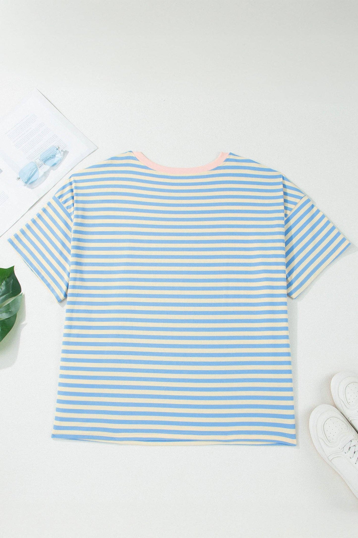 LALA LOO Plus Size Stripe Contrast Crew Neck Tee