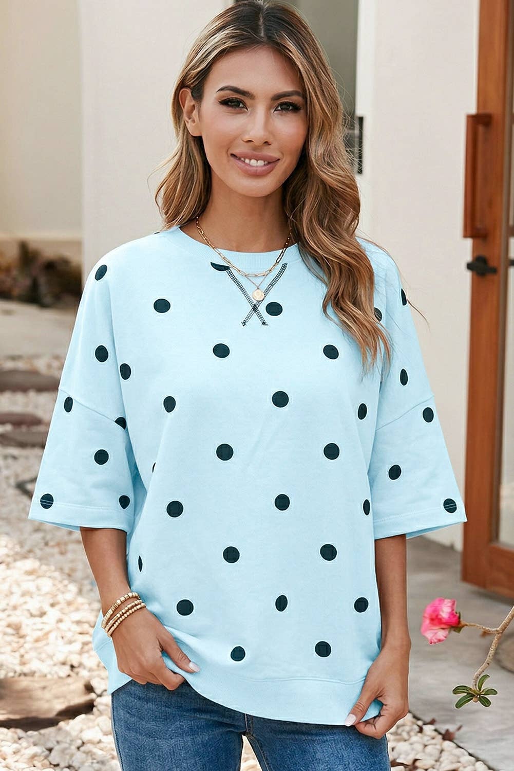 Polka Dot Shift Round Neck Top