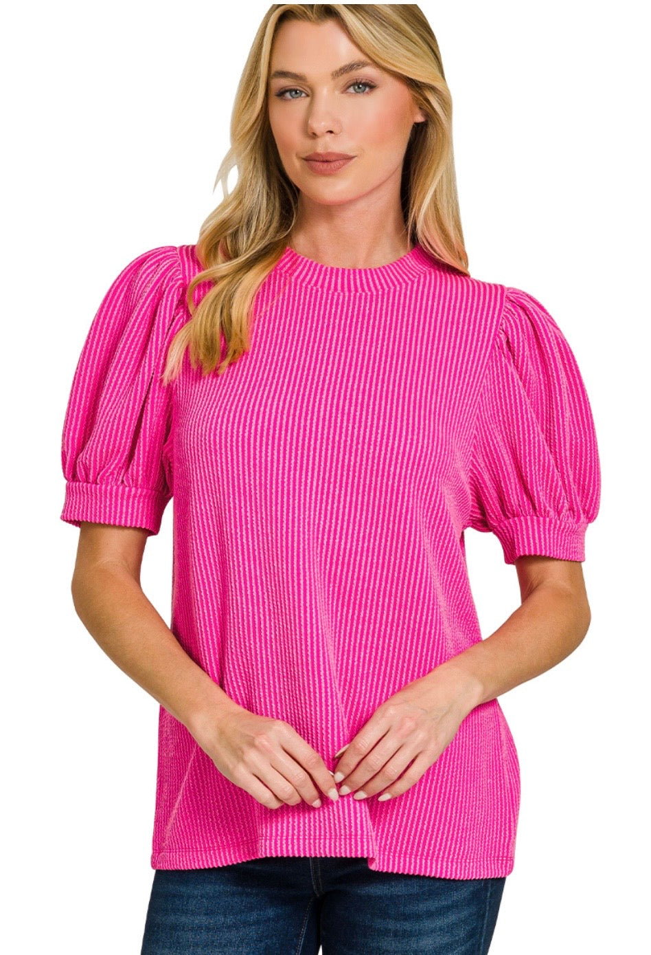 Ribbed Puff Sleeve Top