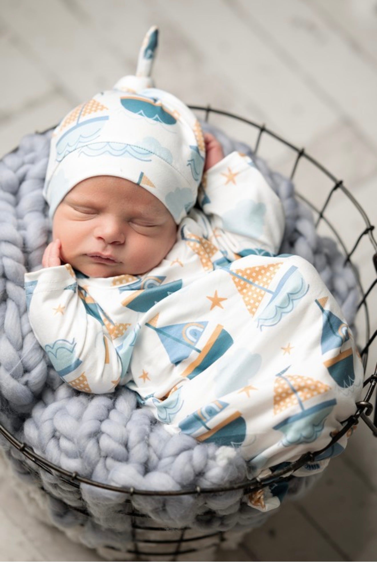 Infant Blue Sail Boat Baby Gown