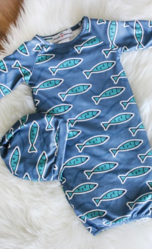 Infant Blue Fish Baby Gown