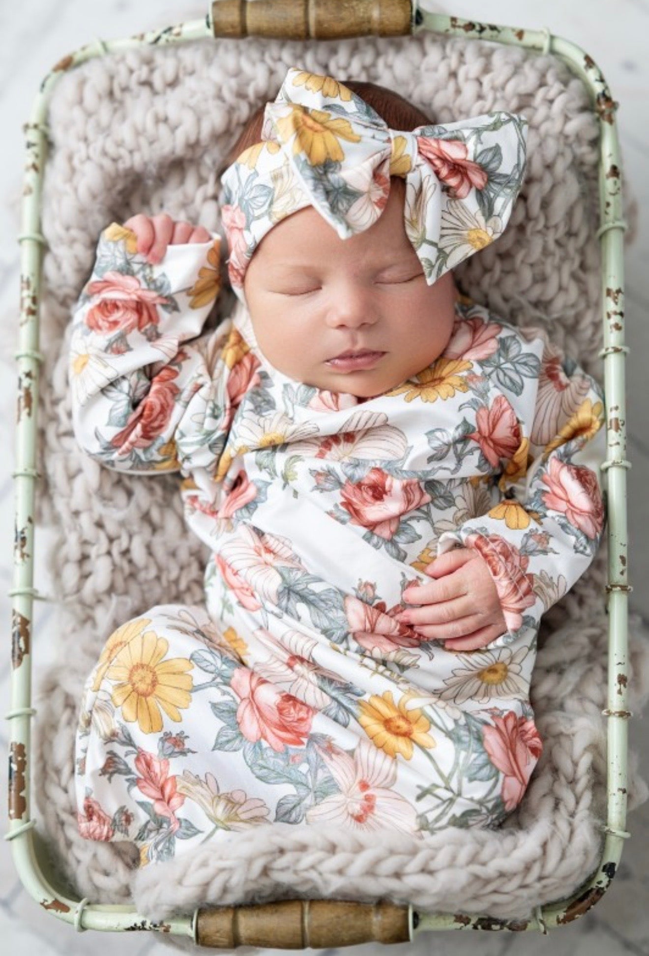 Infant Girls Botanical Baby Gown and Headband