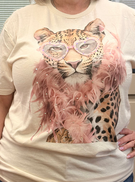 Cheetah Boa Tee with Bling