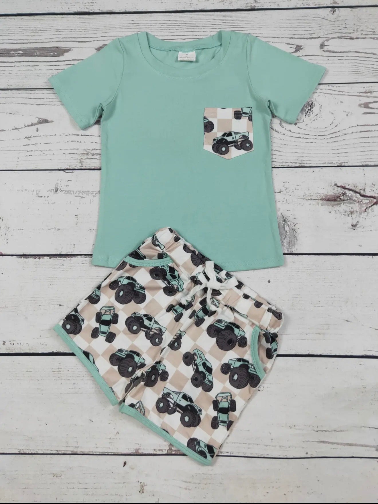 Gingham Trucks 2pc Set
