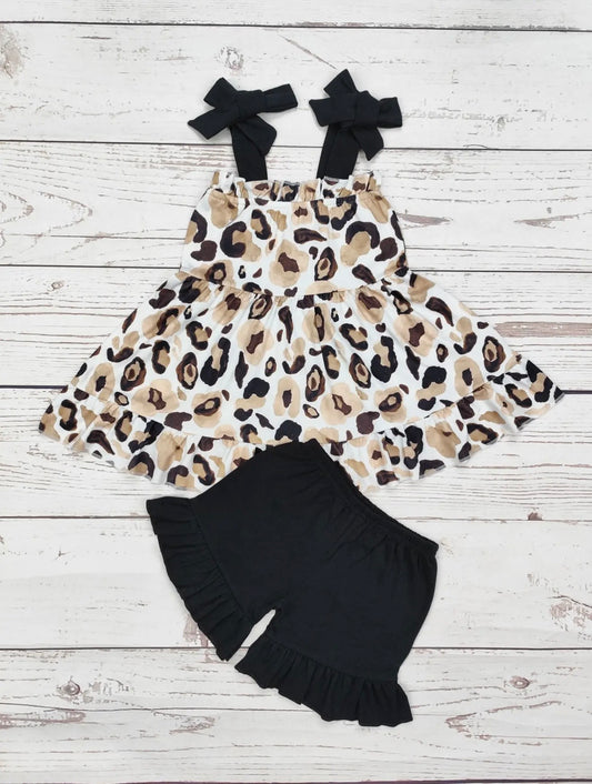 Little Girls Cheetah Print Ruffle 2pc Short Set