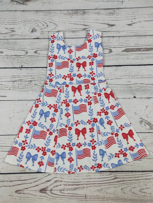 Little Girls Patriotic Athletic Sundress with Built-In Shorts