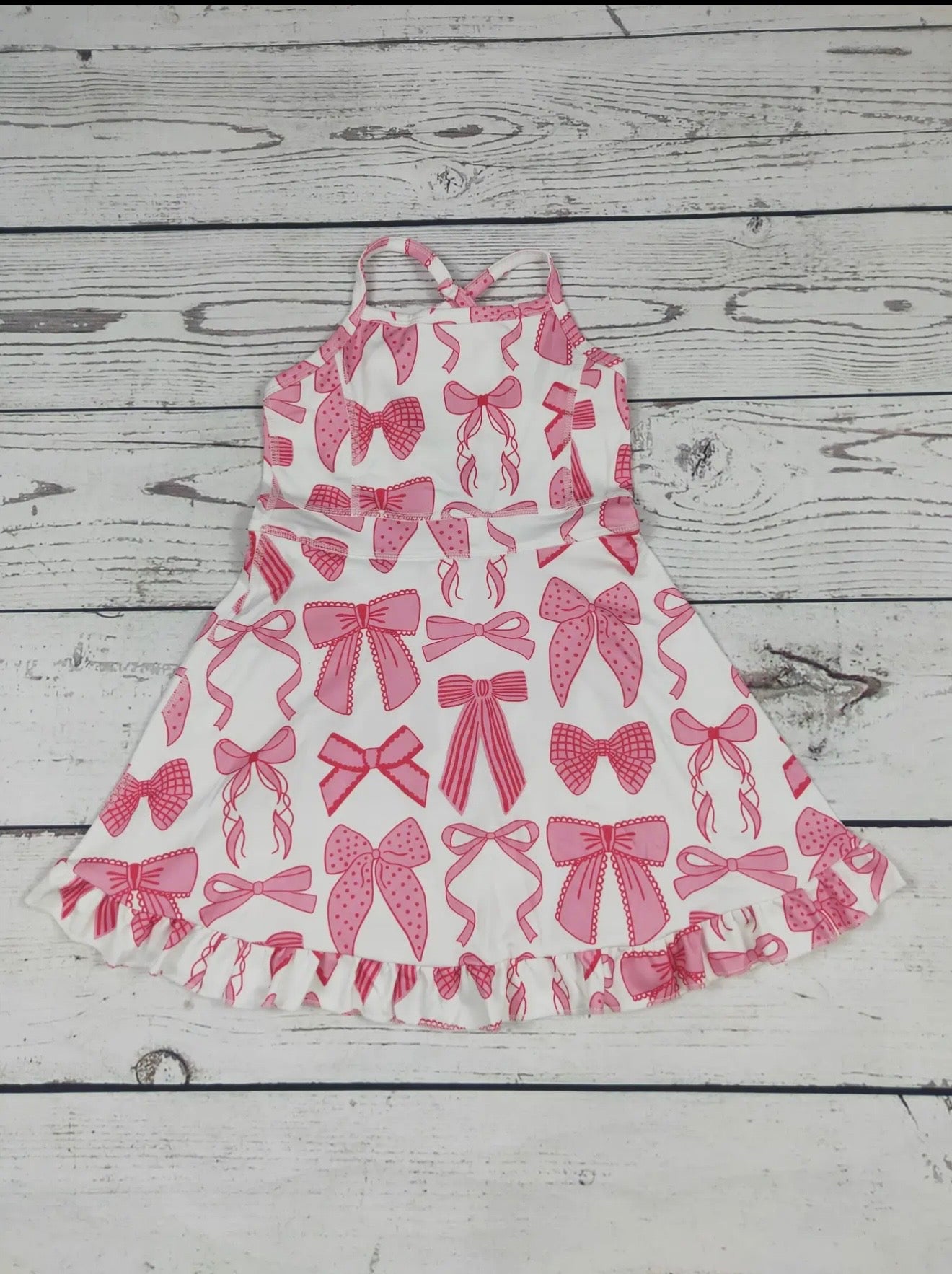 Little Girls Pink Bow Dress with Built-In Shorts