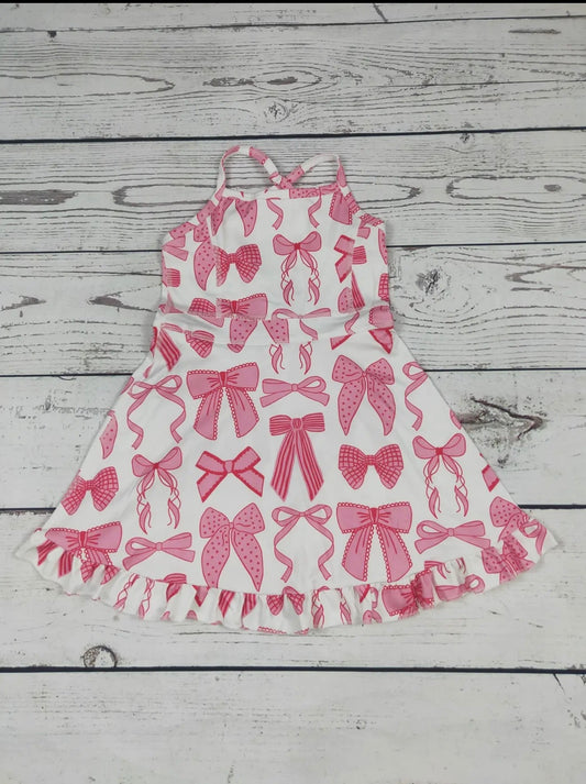 Little Girls Pink Bow Dress with Built-In Shorts