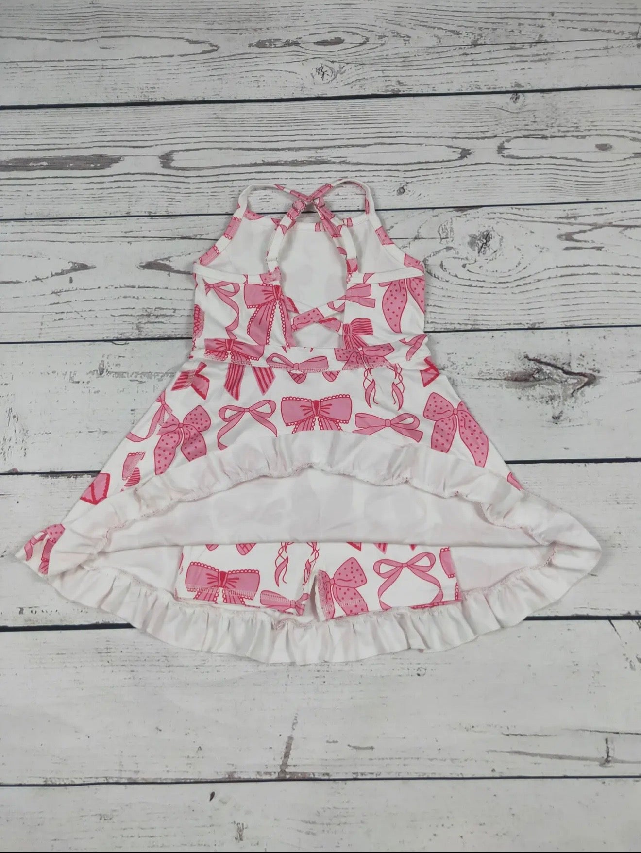 Little Girls Pink Bow Dress with Built-In Shorts