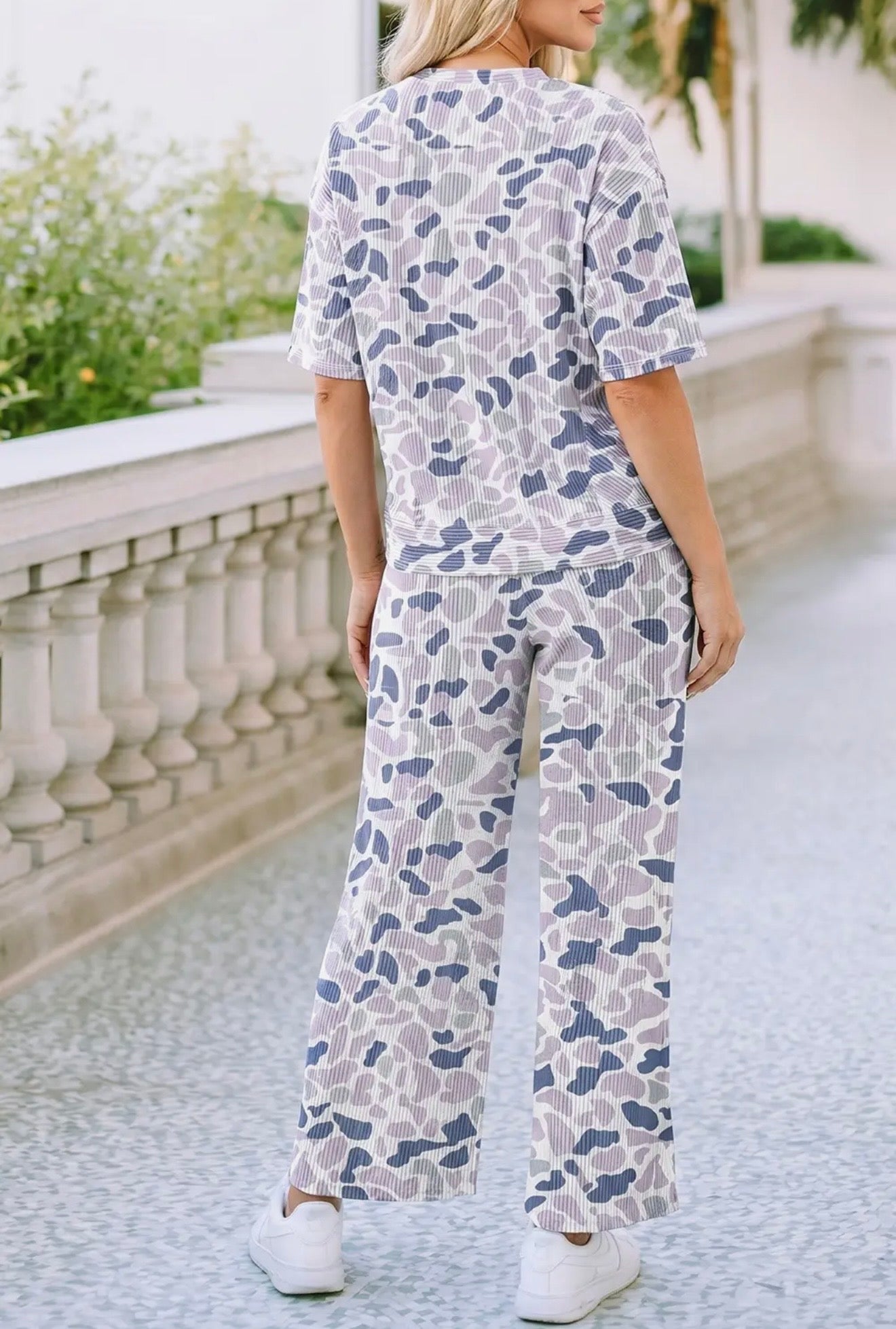 Grey Camo Casual Ribbed 2-Piece Set