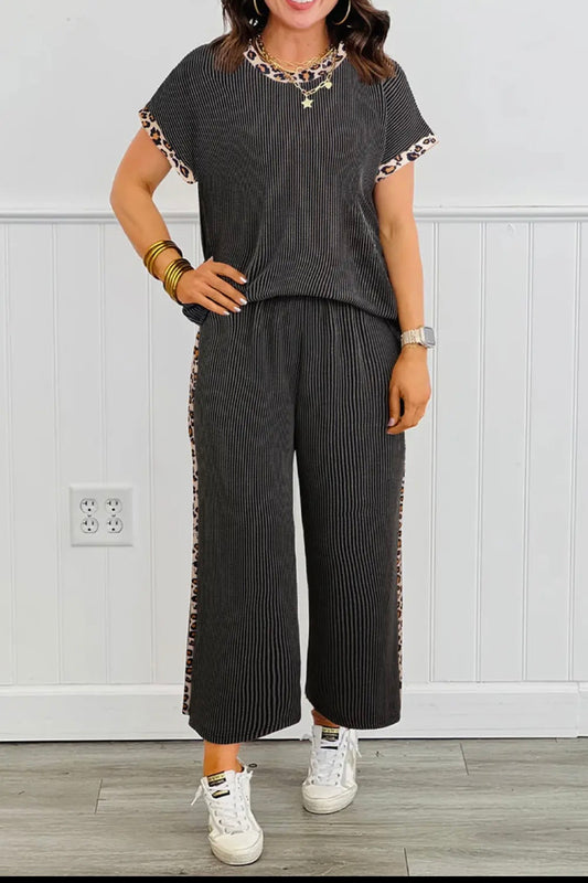 Carbon Grey Leopard Print Ribbed Set
