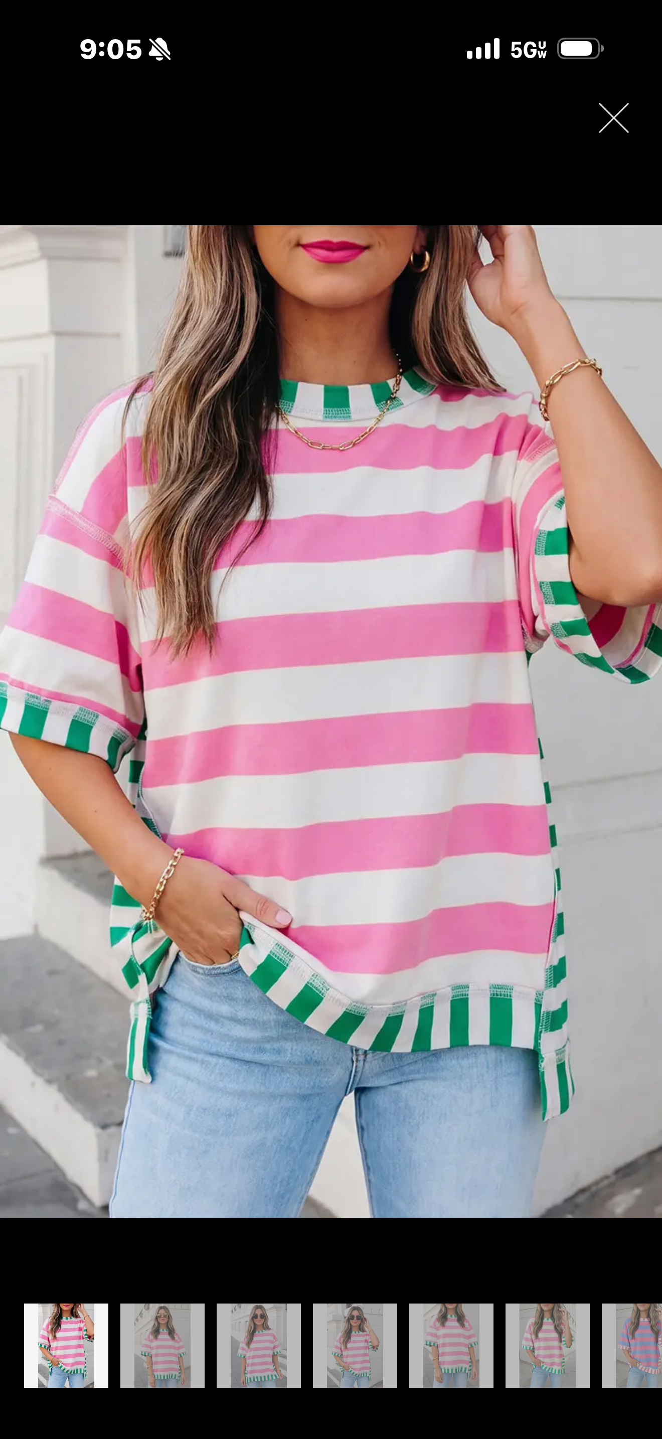 Stripe Contrast Trim Short Sleeve Top - Pink Stripe