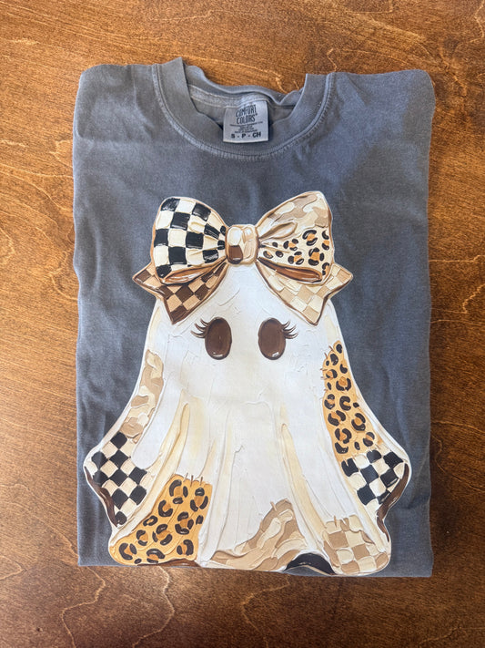 Coquette Leopard Bow Ghost Halloween Comfort Colors Tee