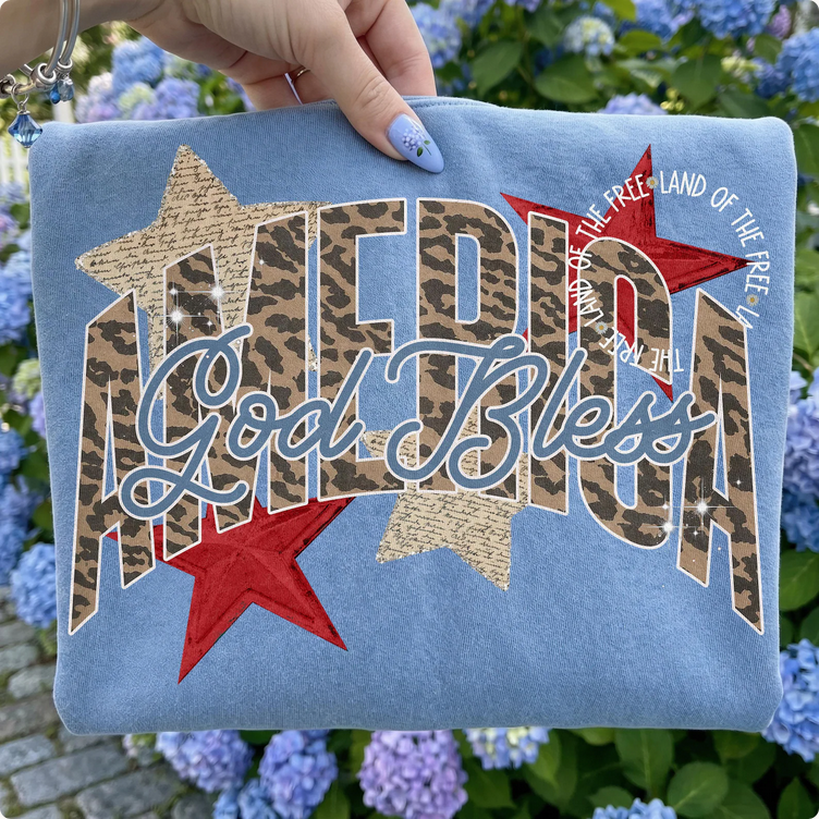 God Bless America Graphic Tee -Washed Denim