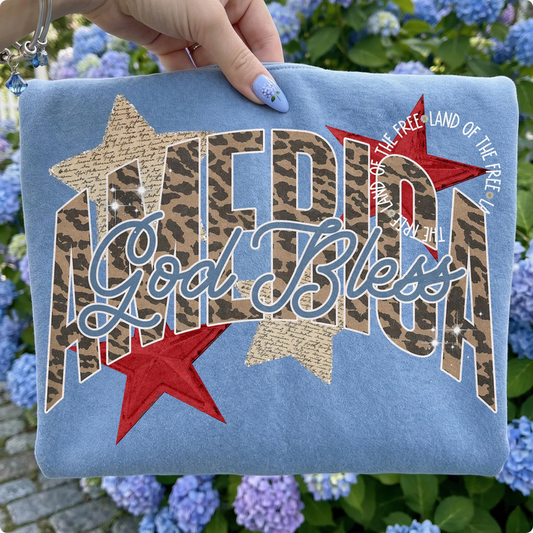 God Bless America Graphic Tee -Washed Denim