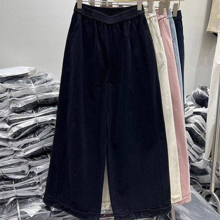 Cotton High-Waist Wide-Leg Pants With Elastic Waistband