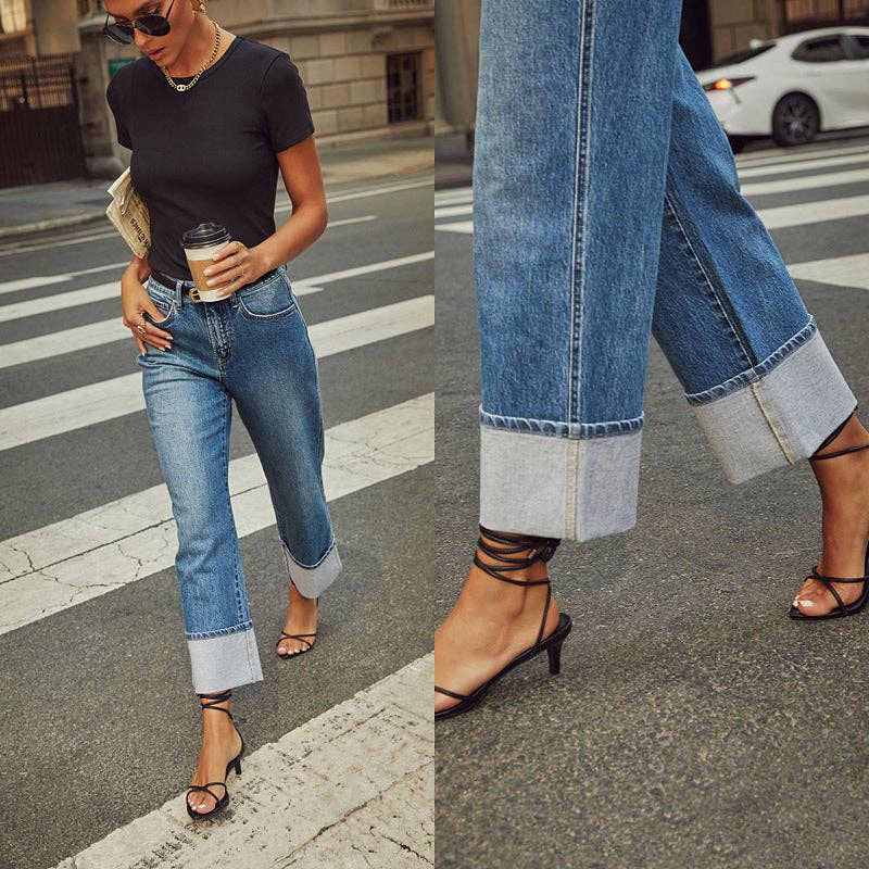 High-Waisted Straight Leg Jeans for Women Classic Vintage Look