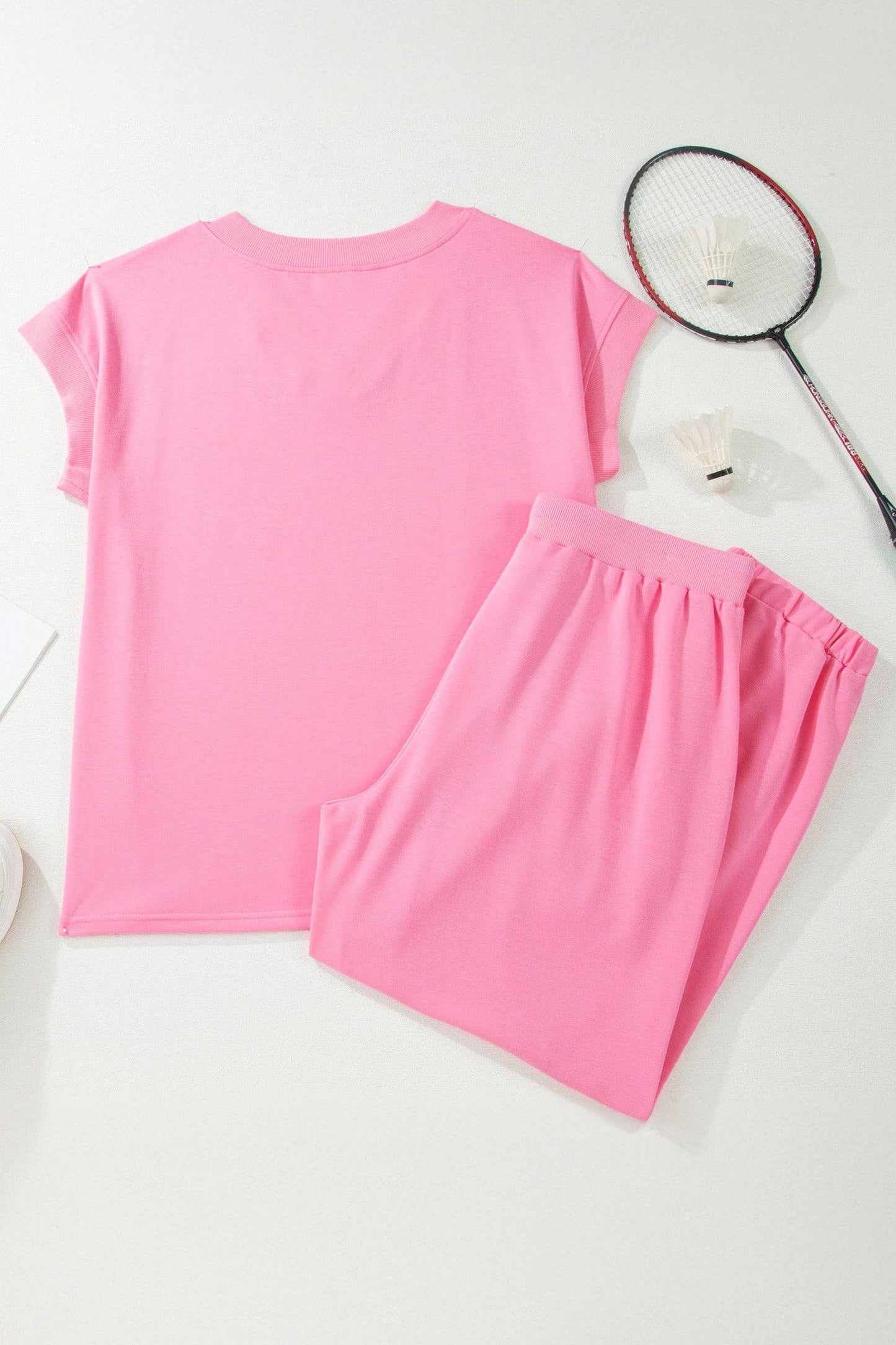 LALA LOO Plus Size Solid V-Neck Tee and Drawstring Pants Set
