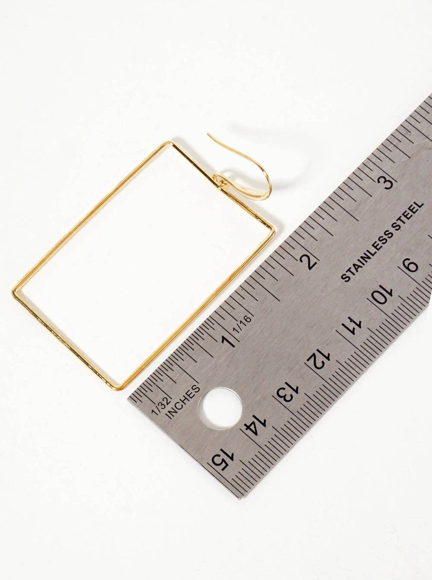 Polished Brass 2-inch Delicate Rectangle Drop 18K-Gold-Dipped Fish-Hook Earrings