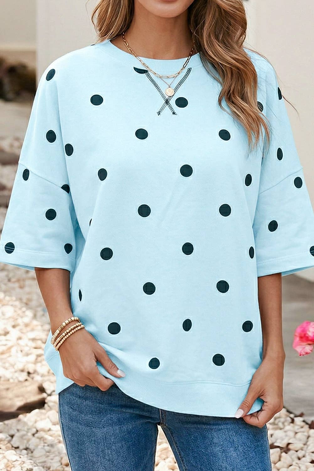 Polka Dot Shift Round Neck Top